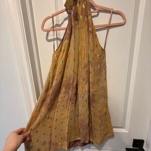 Zara Mustard Halter Camisole with Embroidered Floral Detail